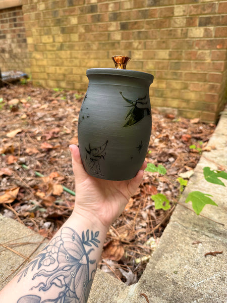 30 oz. Zero, Scraps, and Sparky lidded vase