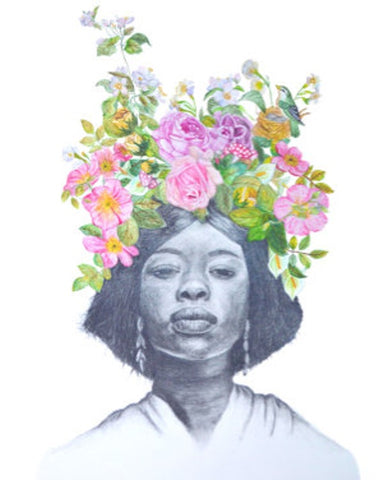 Woman With Flowers Print